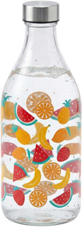Vivalto Waterfles / drinkfles Fruity - glas - transparant - met RVS dop - 1000 ml