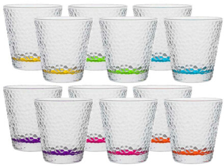 Vivalto Waterglazen/drinkglazen Colorama - 12x - transparant kleurenmix - 310 ml - 9 cm - Drinkglazen