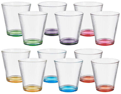 Vivalto Waterglazen/drinkglazen Colorama - 12x - transparant kleurenmix - 310 ml - 9 cm