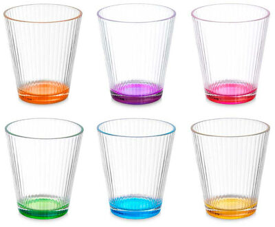 Vivalto Waterglazen/drinkglazen Colorama - 12x - transparant kleurenmix - 375 ml - 10 cm