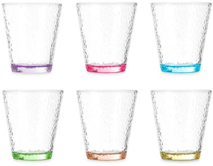 Vivalto Waterglazen/drinkglazen Colorama - 12x - transparant kleurenmix - 375 ml - 10 cm