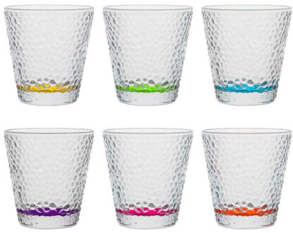 Vivalto Waterglazen/drinkglazen Colorama - 6x - transparant kleurenmix - 310 ml - 9 cm - Drinkglazen