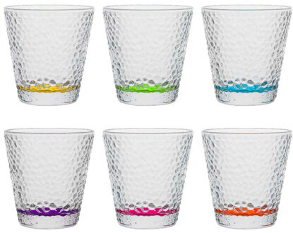 Vivalto Waterglazen/drinkglazen Colorama - 6x - transparant kleurenmix - 310 ml - 9 cm