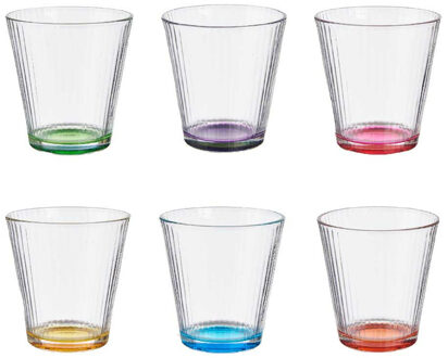 Vivalto Waterglazen/drinkglazen Colorama - 6x - transparant kleurenmix - 310 ml - 9 cm