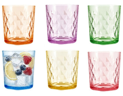 Vivalto Waterglazen/drinkglazen Summer Diamant - 6x - glas - multi - 360 ml