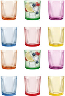 Vivalto Waterglazen/drinkglazen Summer Stripes - 12x - glas - kleurenmix - 360 ml