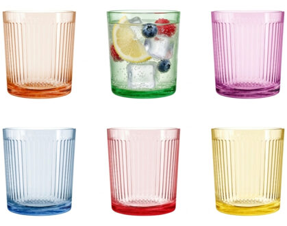 Vivalto Waterglazen/drinkglazen Summer Stripes - 6x - glas - multi - 360 ml