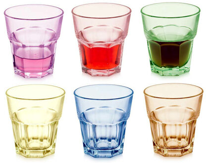 Vivalto Waterglazen/drinkglazen Summervibes - 6x - transparant kleurenmix - 300 ml