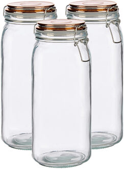 Vivalto Weckpot/voorraadpot - Set van 3x stuks - glas - 2100 ml - 11 x 25 cm - met klepdeksel koper - luchtd