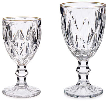 Vivalto Wijnglazen set - 12x - kristal look - gouden rand - 254 ml - 330 ml