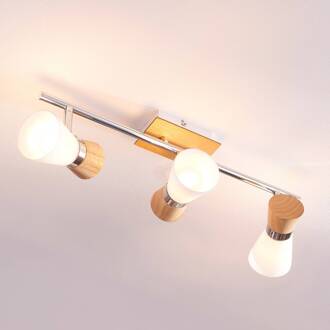 Vivica - 3-pits plafondlamp met houten elementen wit, licht hout, chroom
