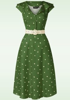 Vixen Gestippelde midi-jurk met brede kraag in groen
