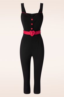 Vixen Heart Buckle capri jumpsuit in zwart Zwart/Rood