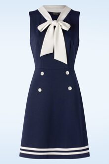 Vixen Nautical Sleeveless Bow jurk in marineblauw