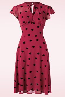 Vixen Peppa Chiffon Hearts Tea jurk in frambozenrood Rood/Roze