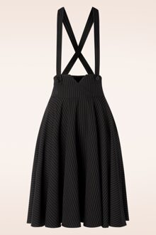Vixen Pinstripe Suspender swing rok in zwart