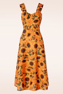 Vixen Sunflower print midi jurk in oranje Oranje/Multicolour
