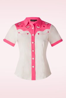 Vixen Western print geborduurd shirt in wit Wit/Roze