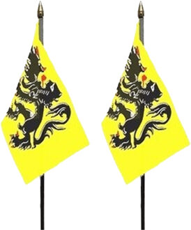 Vlaanderen - 2x - mini vlaggetje van 10 x 15 cm op stokje - Landen vlag - H27 cm