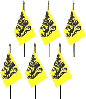 Vlaanderen - 6x - mini vlaggetje van 10 x 15 cm op stokje - Landen vlag - H27 cm