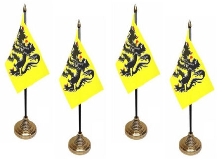 Vlaanderen tafelvlaggetjes - 4x stuks - 10 x 15 cm - met gouden standaard - H27 cm - versiering