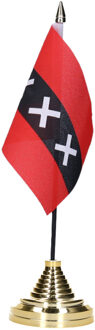 Vlag Amsterdam tafelvlaggetje - 10 x 15 cm - met gouden standaard - Hoogte 27 cm