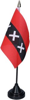 Vlag Amsterdam tafelvlaggetjes - 1x stuks - 10 x 15 cm vlag - met zwarte standaard - versiering