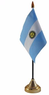 Vlag Argentinie tafelvlaggetje - 10 x 15 cm - met gouden standaard - Hoogte 27 cm