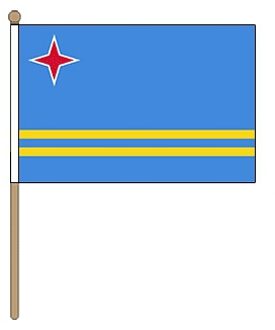 Vlag Aruba klein hand zwaaivlaggetje 15 x 22 cm