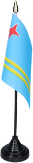 Vlag Aruba tafelvlaggetjes - 1x stuks - 10 x 15 cm vlag - met zwarte standaard