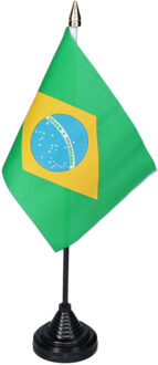 Vlag Brazilie tafelvlaggetjes - 1x stuks - 10 x 15 cm vlag - met zwarte standaard