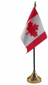 Vlag Canada tafelvlaggetje - 10 x 15 cm - met gouden standaard - Hoogte 27 cm Multi