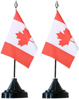 Vlag Canada tafelvlaggetjes - 2x stuks - 10 x 15 cm vlag - met zwarte standaard