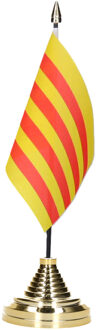 Vlag Catelonie tafelvlaggetje - 10 x 15 cm - met gouden standaard - Hoogte 27 cm