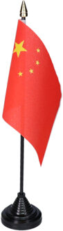 Vlag China tafelvlaggetjes - 1x stuks - 10 x 15 cm vlag - met zwarte standaard