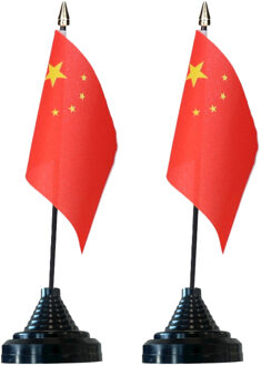 Vlag China tafelvlaggetjes - 6x stuks - 10 x 15 cm vlag - met zwarte standaard