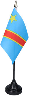 Vlag Congo tafelvlaggetjes - 1x stuks - 10 x 15 cm vlag - met zwarte standaard