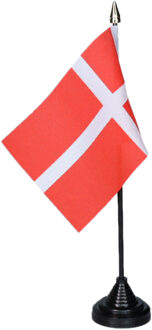 Vlag Denemarken tafelvlaggetjes - 1x stuks - 10 x 15 cm vlag - met zwarte standaard - versiering