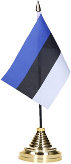 Vlag Estland tafelvlaggetje - 10 x 15 cm - met gouden standaard - Hoogte 27 cm