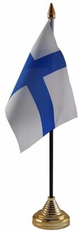 Vlag Finland tafelvlaggetje - 10 x 15 cm - met gouden standaard - Hoogte 27 cm