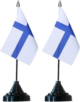 Vlag Finland tafelvlaggetjes - 2x stuks - 10 x 15 cm vlag - met zwarte standaard - versiering