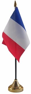 Vlag Frankrijk tafelvlaggetje - 10 x 15 cm - met gouden standaard - Hoogte 27 cm