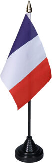 Vlag Frankrijk tafelvlaggetjes - 1x stuks - 10 x 15 cm vlag - met zwarte standaard