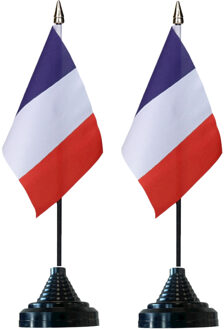 Vlag Frankrijk tafelvlaggetjes - 2x stuks - 10 x 15 cm vlag - met zwarte standaard