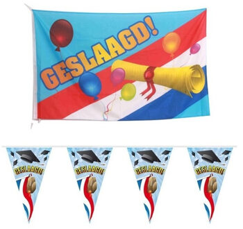 Vlag geslaagd/afgestudeerd met diploma - geslaagd/afgestudeerd vlaggenlijn - slinger van 10 m