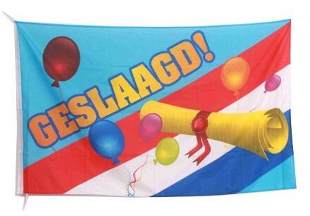 Vlag geslaagd thema met diploma - polyester - 150 x 90 cm - versiering Multi