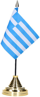 Vlag Griekenland tafelvlaggetje - 10 x 15 cm - met gouden standaard - Hoogte 27 cm Multi