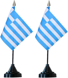 Vlag Griekenland tafelvlaggetjes - 2x stuks - 10 x 15 cm vlag - met zwarte standaard - versiering