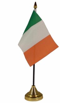 Vlag Ierland tafelvlaggetje - 10 x 15 cm - met gouden standaard - Hoogte 27 cm Multi