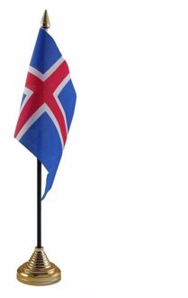 Vlag IJsland tafelvlaggetje - 10 x 15 cm - met gouden standaard - Hoogte 27 cm Multi